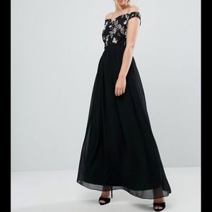 Floral Embroidered Off Shoulder Maxi Dress